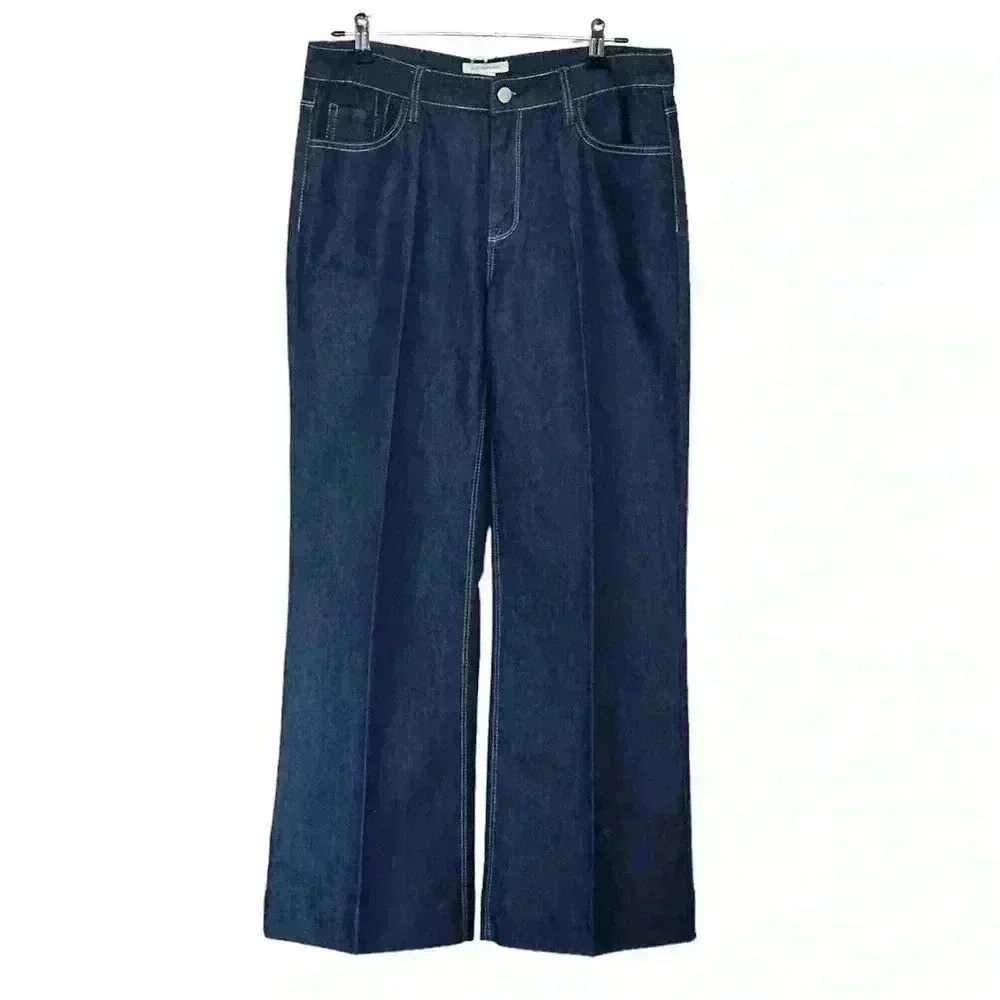 Boston Proper Wide Leg Jeans Front Crease | Dark Wash | SZ 10